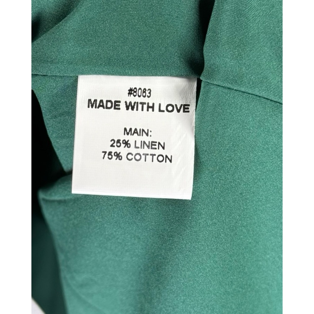 Senllen Green Cotton Linen Ric Rac Trim Mini Dress Smocked Back Size M NWT - Picture 7 of 7